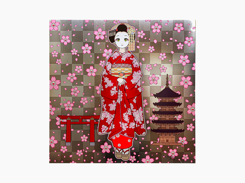 Takashi Murakami - Maiko of Kyoto, Cherry Blossoms on Red