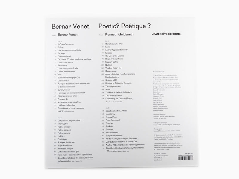Bernar Venet - LP Poétique? Poetic?