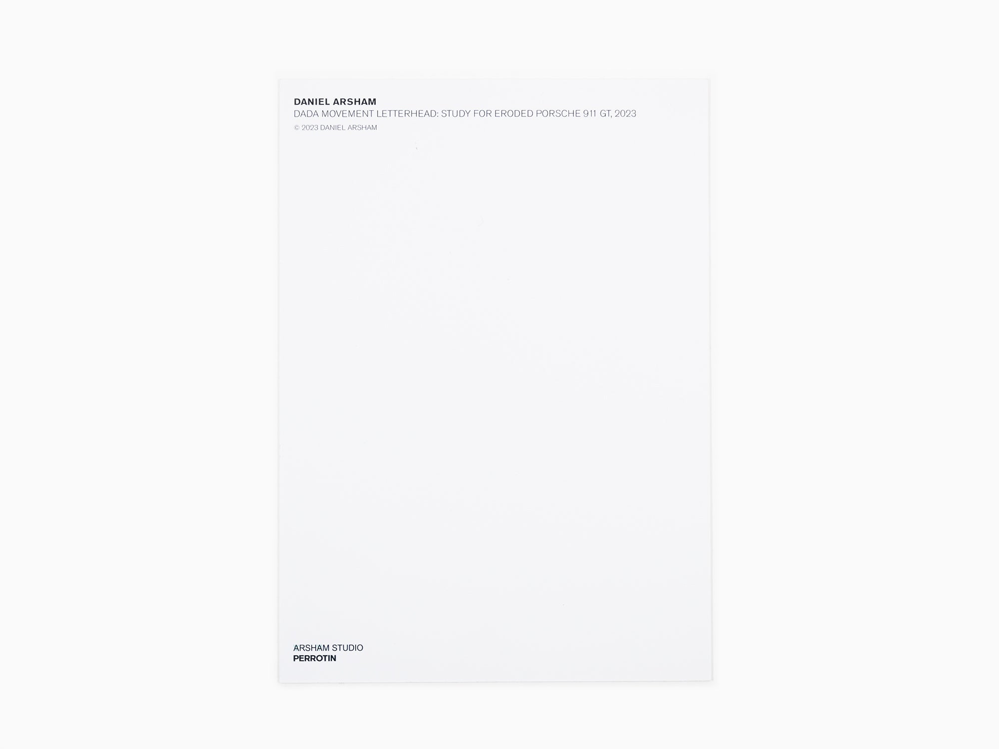 Daniel Arsham - Postcard "Dada Movement Letterhead : Study for Eroded Porsche 911 GT, 2023"