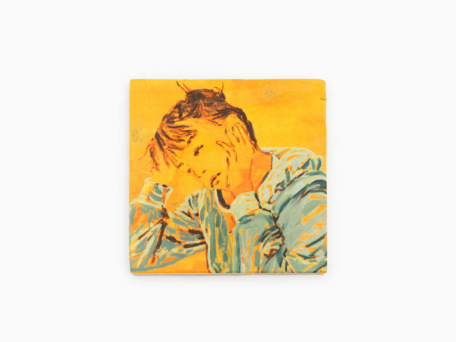 Claire Tabouret - Self-portrait at the table (orange) tile