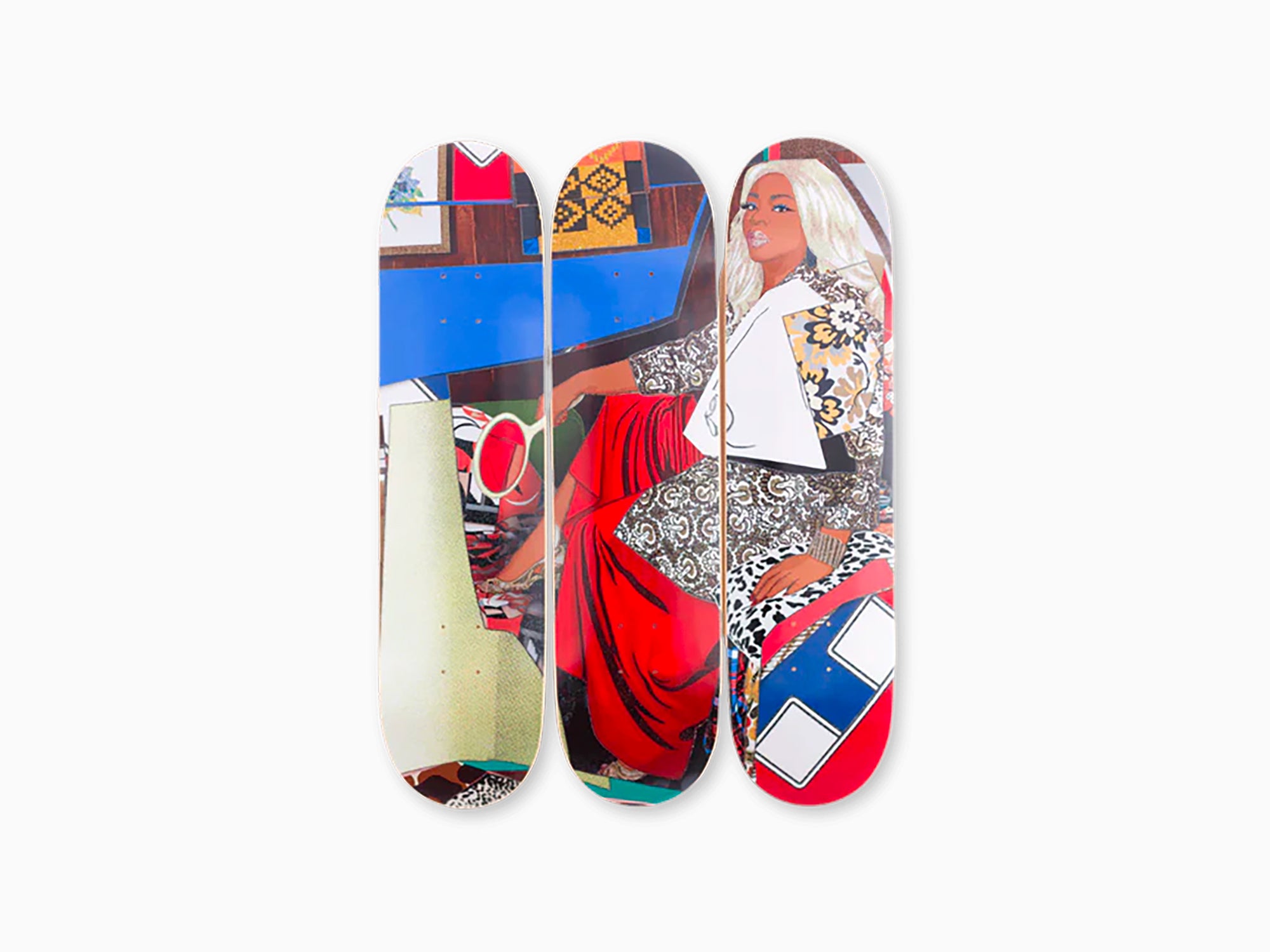 Mickalene Thomas - DIN AVEC LA MAIN DANS LE MIROIR ET JUPE ROUGE
