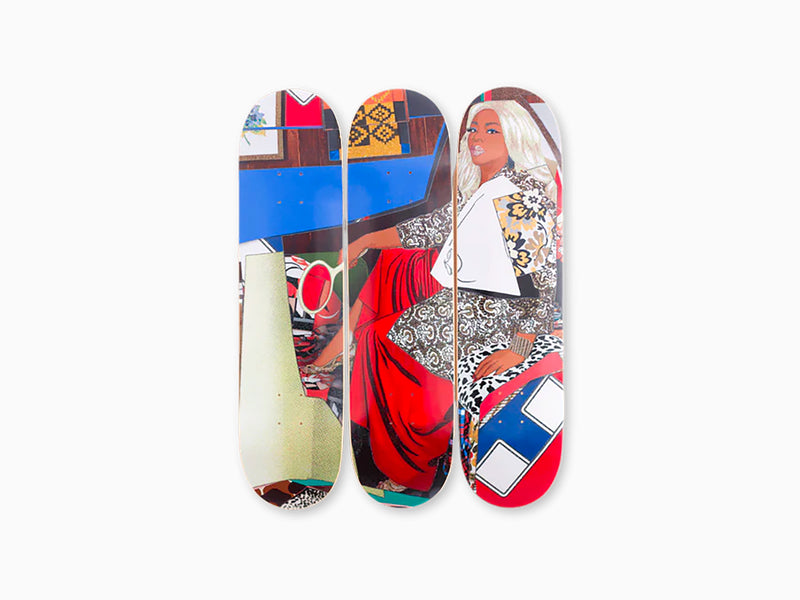 Mickalene Thomas - DIN AVEC LA MAIN DANS LE MIROIR ET JUPE ROUGE