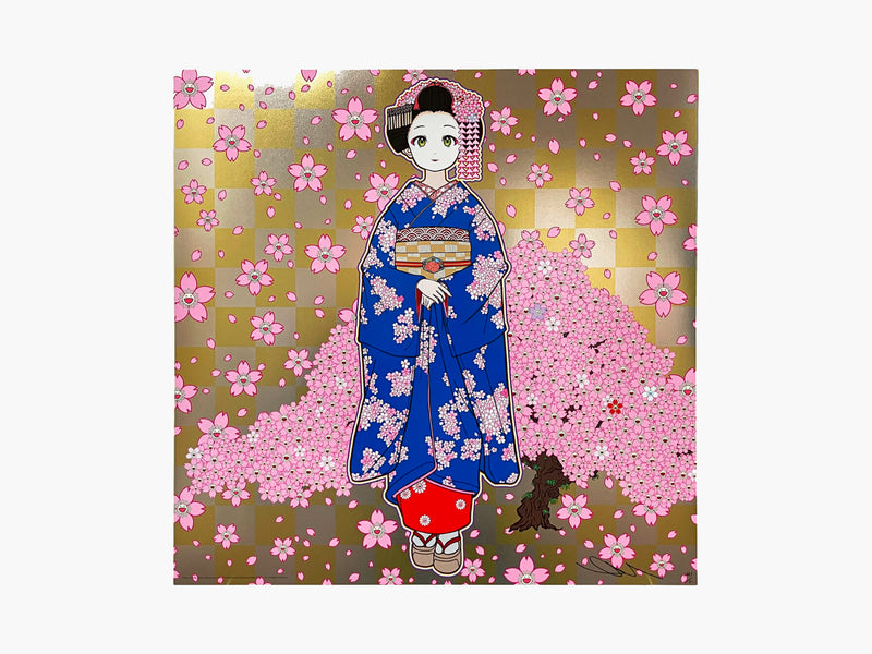 Takashi Murakami - Maiko in Kyoto, Cherry Blossoms on Blue